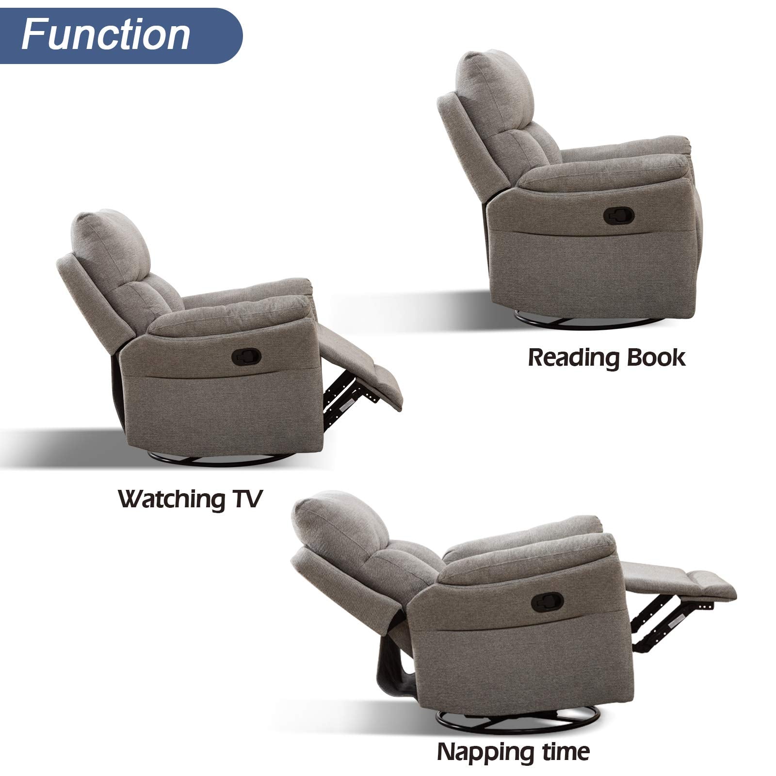 RelaxGlide Silver Manual Swivel Rocker Recliner Chair with Wing Back Design