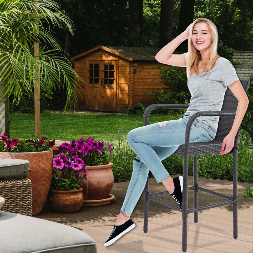 Outdoor Bar Stools Set of 2, Patio Bar Stools with Armrests