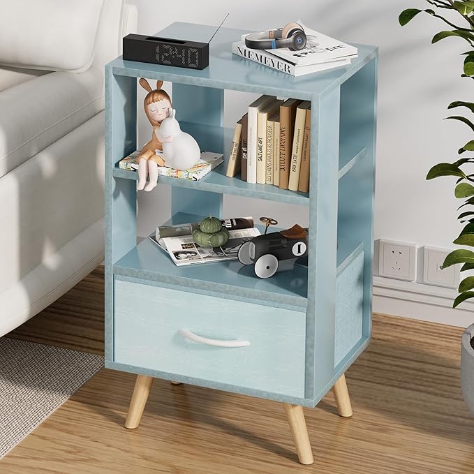 Night Stand, White Kids Nightstand with Drawer, Nursery Side Table with Open Storage