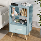 Blue Kids Nightstand with Drawer, Nursery Side Table with Open Storage, 3-Tier Modern