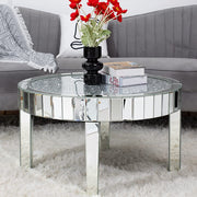 Mirrored Coffee Table with Crystal Inlay, 31.5'' Modern Round Coffee Table with Mirror Surface,