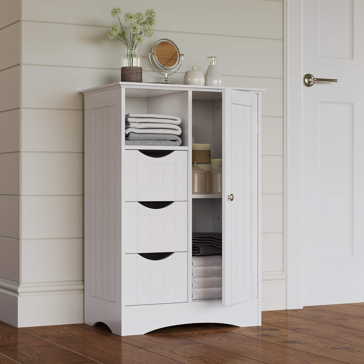 Ashland 1-Door, 3-Drawer Floor Cabinet, One Size, White