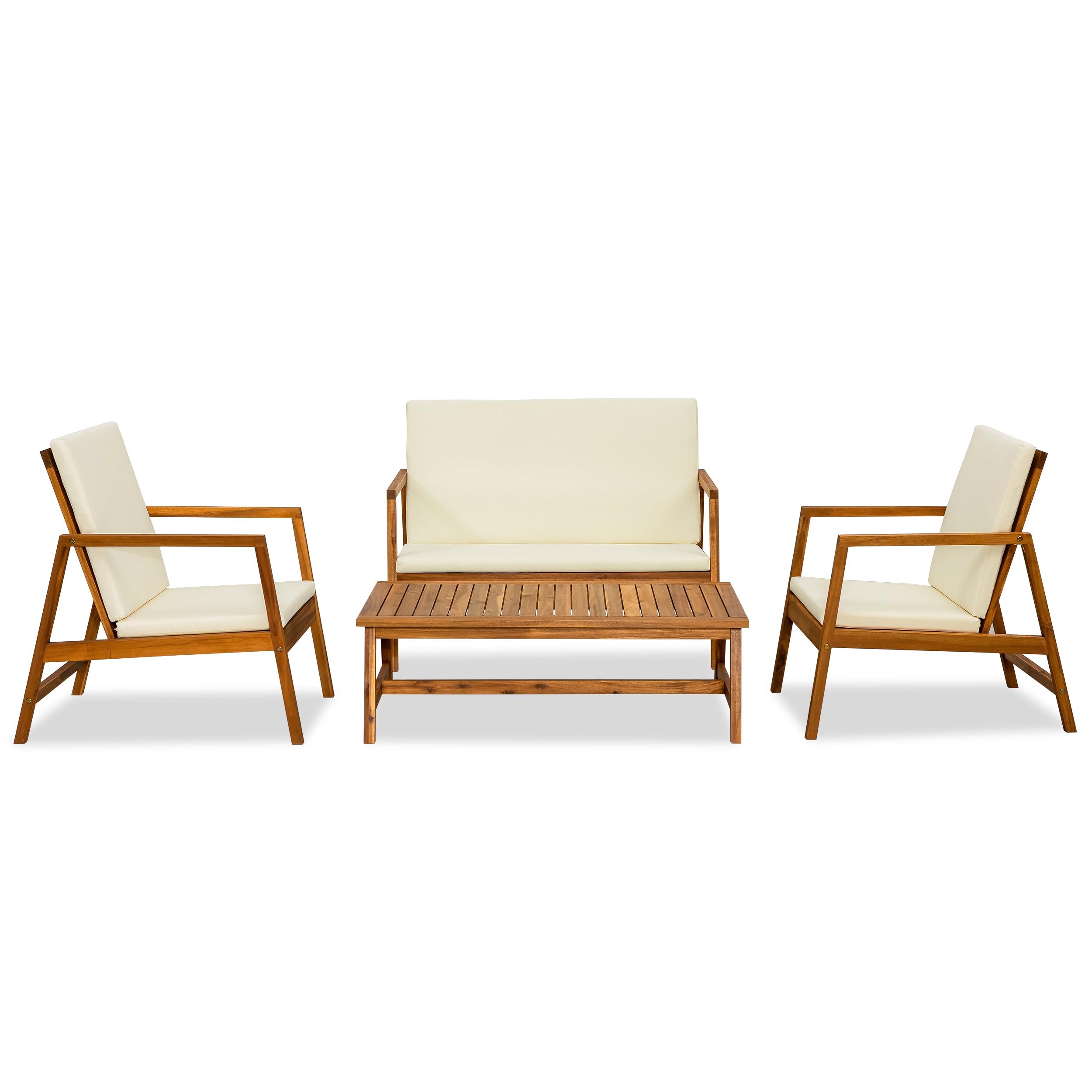 4 Piece Patio Furniture Set, Acacia Wood Sofa, Conversation
