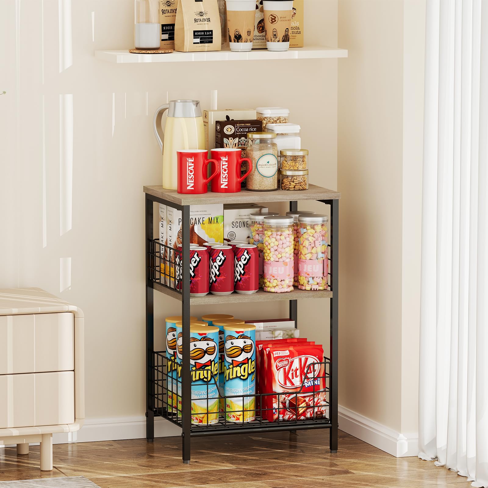 Side Table, Small End Table Record Player Stand with Storage, Vinyl Record Storage Night