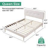 SunsGrove Boucle Bed Frame with Headboard, Queen Upholstered Platform Bed Frame, Adjustable Boucle Fabric Headboard and Durable Wooden Slats, No Box Spring Needed, Easy Assembly, White