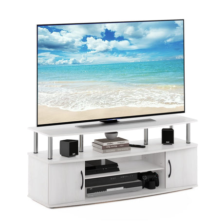 JAYA Large Entertainment Stand for TV Up to 55 Inch, White Oak/Chrome