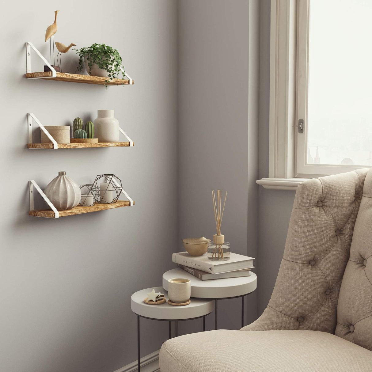 Ponza Floating Shelves for Wall, Bathroom Shelf Wall Mounted, Set of 3