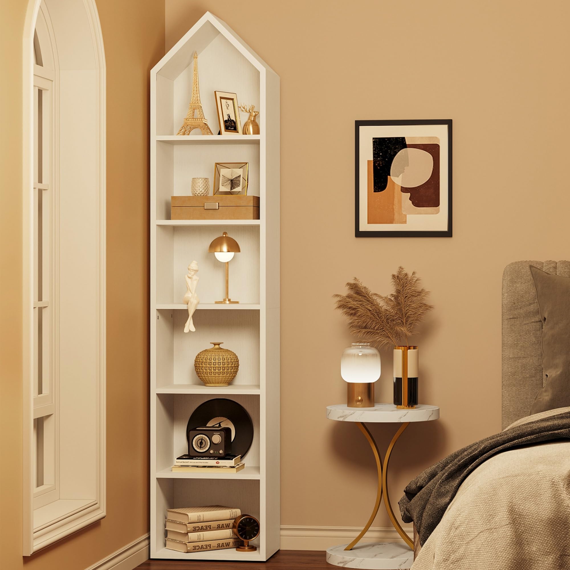 73" Tall Narrow Bookshelf, Modern Open 5 Tier Bookcase, Wooden Shelf Stand for Small