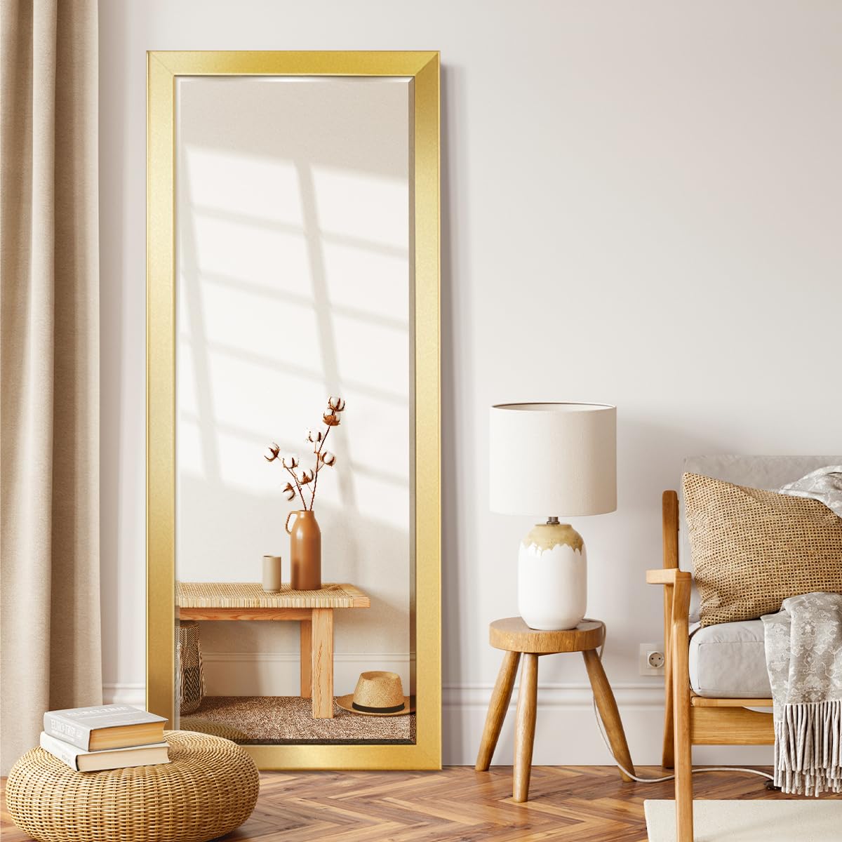 Gallery Full Length Mirror Shiny Gold Wood Frame Full Body Wall Mounted Apartment