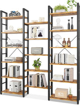 Wide 5 Tier Bookshelf, Shape Changeable Bookcases, Open Display Shelves, Modern Tall Bookcase Furniture for Bedroom, Living Room and Home Office, (5-Tier, Rustic Brown)