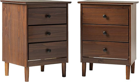 Myron Modern 2 Piece Solid Wood 3 Drawer Nightstand Set, 2 Pack, Caramel