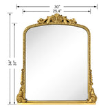 Antiqued Gold Ornate Mirror Arched Mantel Wall Mirror Baroque Inspired Bathroom