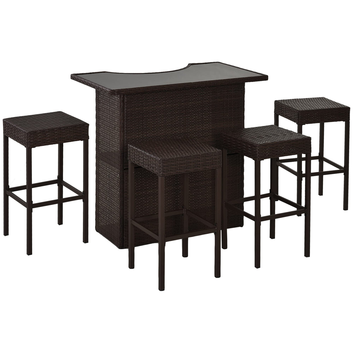 5 Pcs Rattan Wicker Bar Set, High Top Outdoor Table and Chairs
