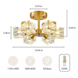 Ceiling Light Semi Flush Mount Ceiling Light 6 Lights Crystal Chandeliers Ceiling Light Gold