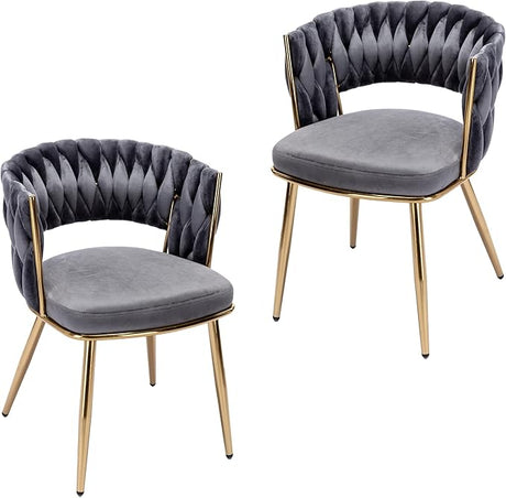 Woven Dining Chairs Set of 4, Velvet Upholstered Dining Room Chairs