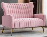 Tufted Contemporary Velvet Wingback HighBack Loveseat Sofa Chair Upholstered Couch with Gold Metal Legs Two-Seat Sofa for Living Room Bedroom Apartment Small Space Dorm, Pink