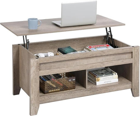 Lift Top Coffee Table with Hidden Storage Compartment & Lower Shelf