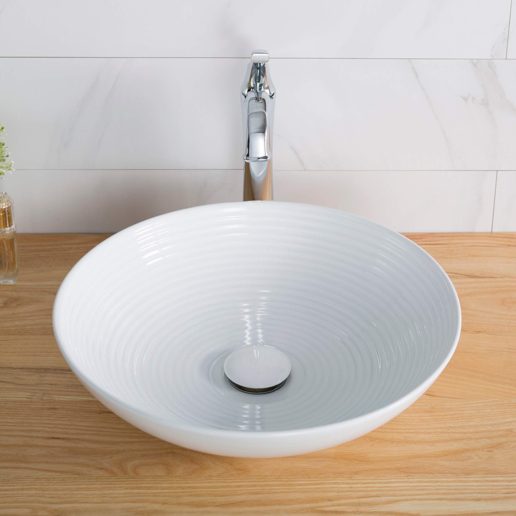 Round White Porcelain Ceramic Vessel Bathroom Sink, 16 1/2 in. D x 4 3/8 in. H