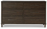 Design by Ashley Wittland Mid-Century Modern 6 Drawer Dresser, Dark Brown