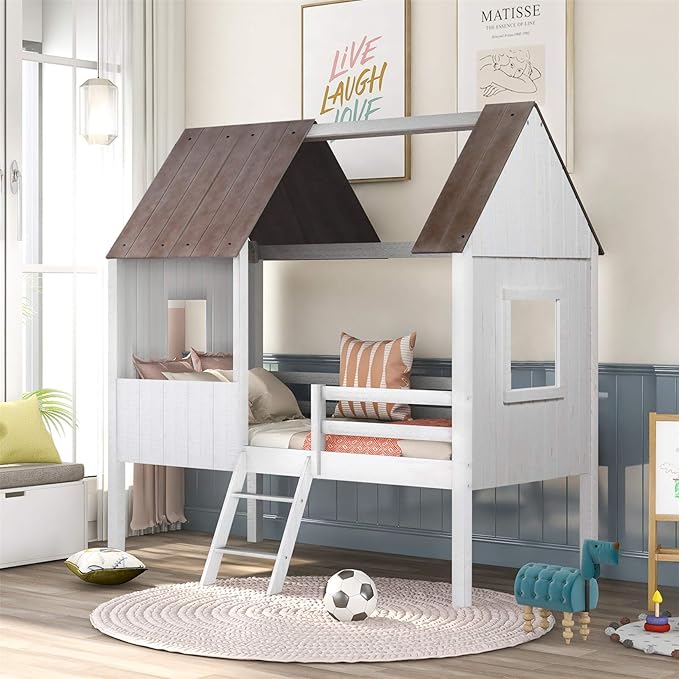 House Bed for Kids, Toddler House Bed, Twin Size Low Loft Bed