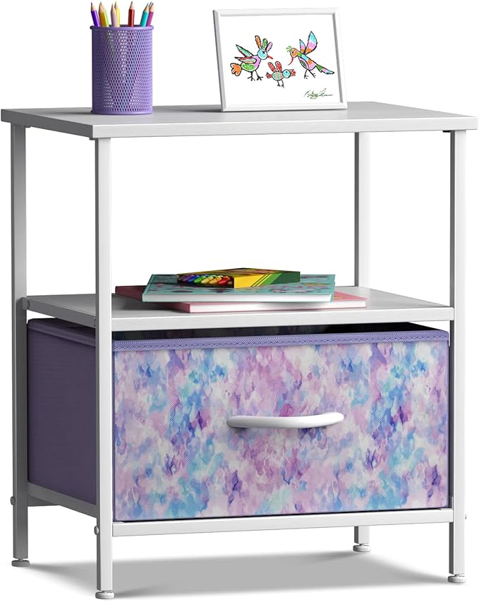 1 Drawer Shelf Storage Nightstand - Kids Bedside Furniture End Table Night Stand