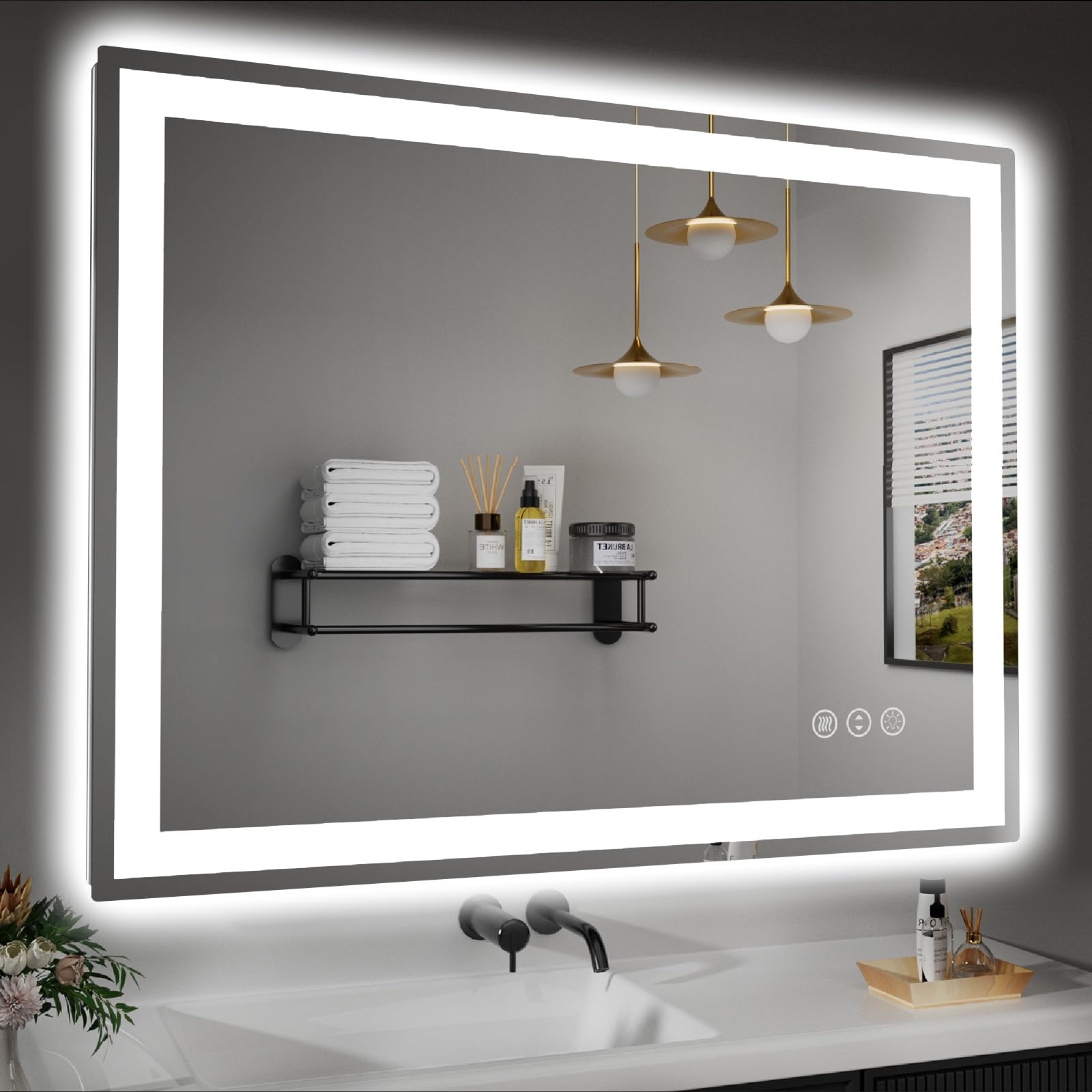 40x32 LED Bathroom Mirror - Dimmable Front & Backlit with Anti-Fog