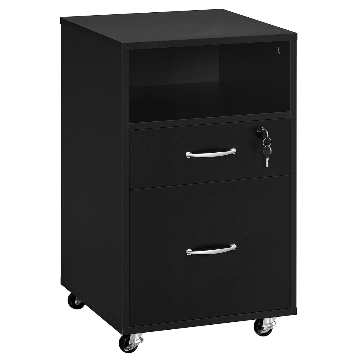 File Cabinet, Under Desk Vertical Cabinet with 2 Drawers and Open Compartment