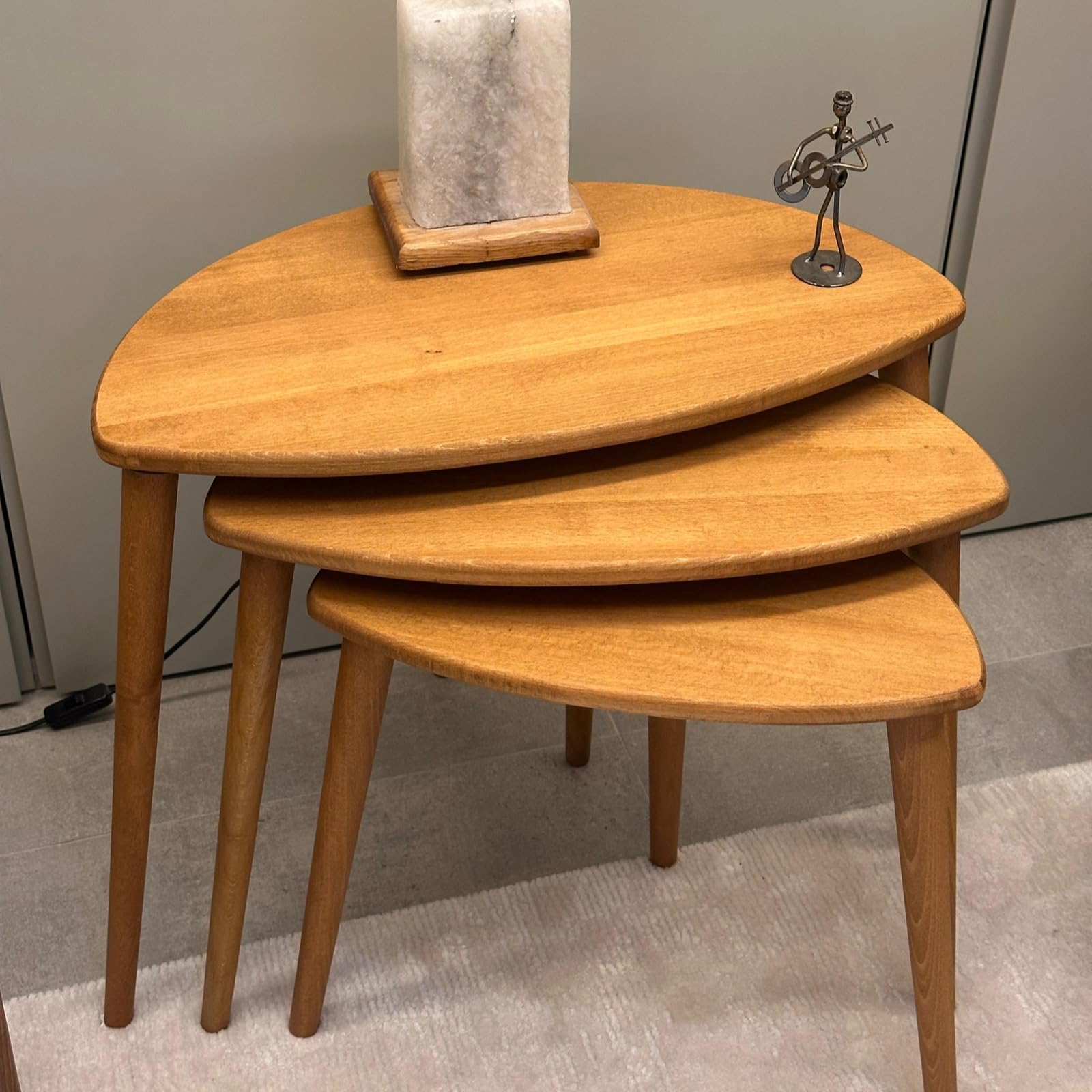 Solid Wood Nesting Tables Set of 3, Half Circle Mid-Century