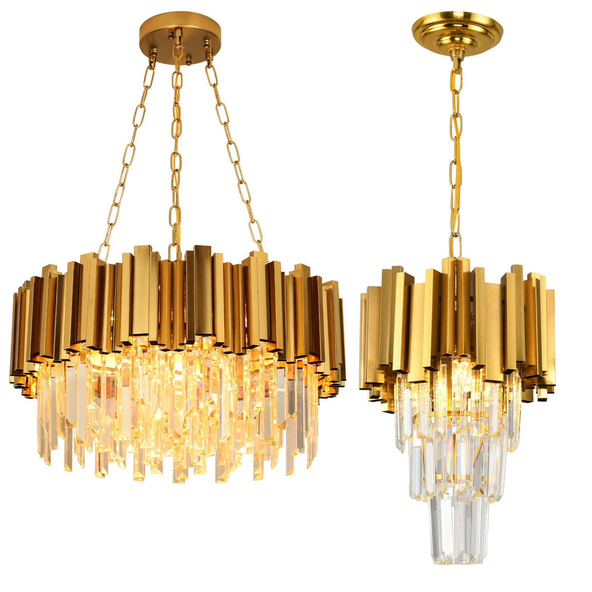 AKDXIRUN Gold Crystal Chandelier 9 Lights Round W22in + 3 Lights Chandelier W12 for Dining Room Living Room Bedroom Kitchen Island