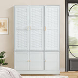 Wardrobe Closet with 3 Woven Doors, White Armoire Wardrobe Cabinet