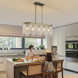 KAIQI 5 Lights Rectangle Oval K9 Crystal Chandelier Antique Bronze Pendant Light Fixture for Dining Room, Living Room, Pool Table Light, Kitchen Island Lighting，L31.5Inchs x W8.66Inchs x H11Inchs
