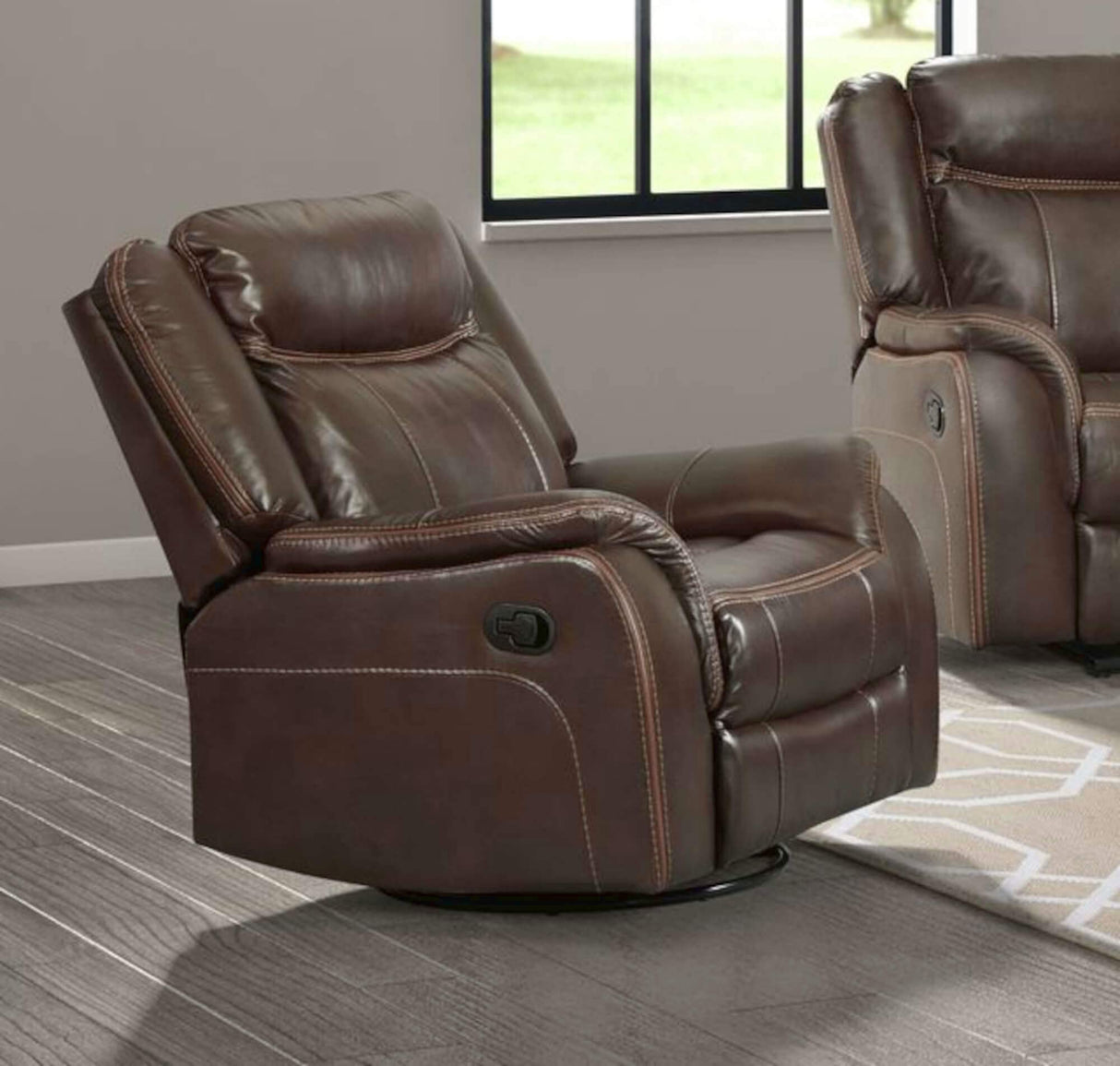 Avant 38" Wide Reclining Rocking Swivel Chair | Brown Faux Leather Accent Armchair