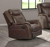 Avant 38" Wide Reclining Rocking Swivel Chair | Brown Faux Leather Accent Armchair