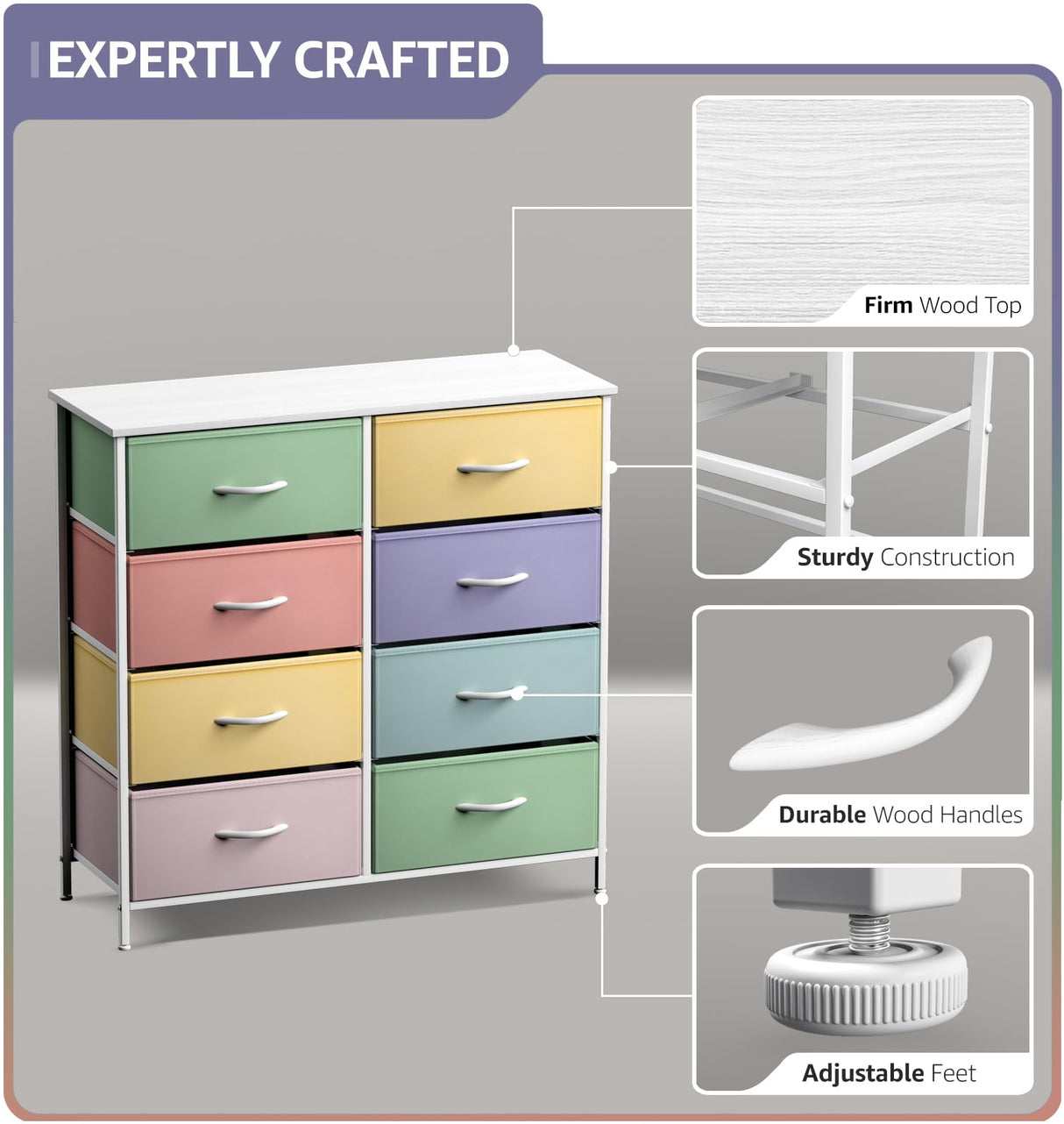 Kids Dresser with 8 Drawers - Furniture Storage Chest Tower Unit for Bedroom,