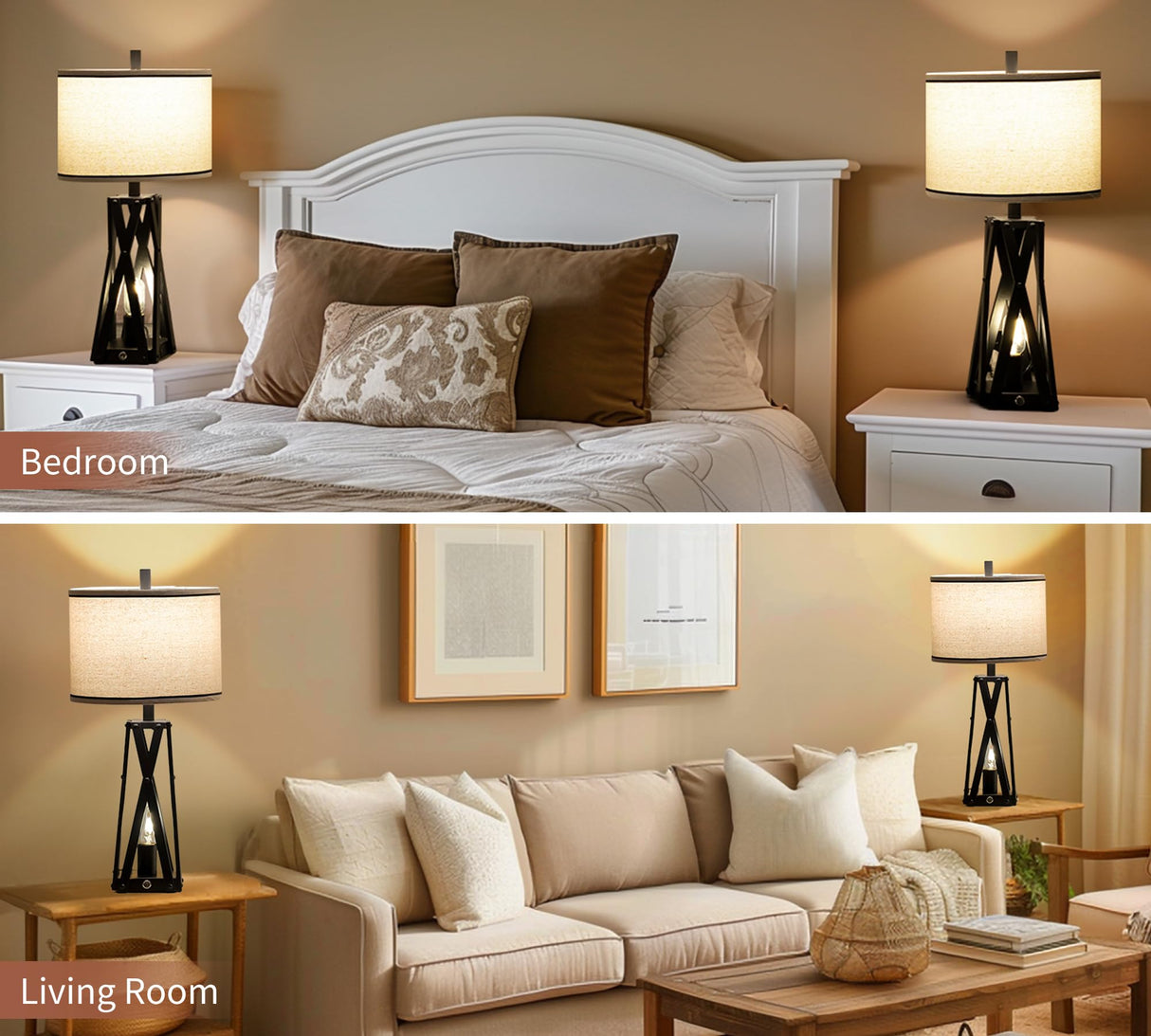 27.5" Touch Control Farmhouse Table Lamps Set of 2 with USB C+A & AC Outlet,