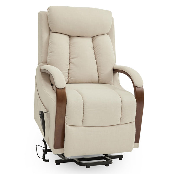 Irene House 9185 Lift Chair Recliners Dual OKIN Motor for Elderly Recliner Chair with Heat Massage Electric Power Lift Sofa with Wooden Armrests and 2 Side Pockets (Medium, Cotton Linen Beige)