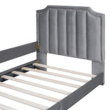 Twin Size Upholstered Bed with Belgrave Headboard, Low Platform Bed Frame