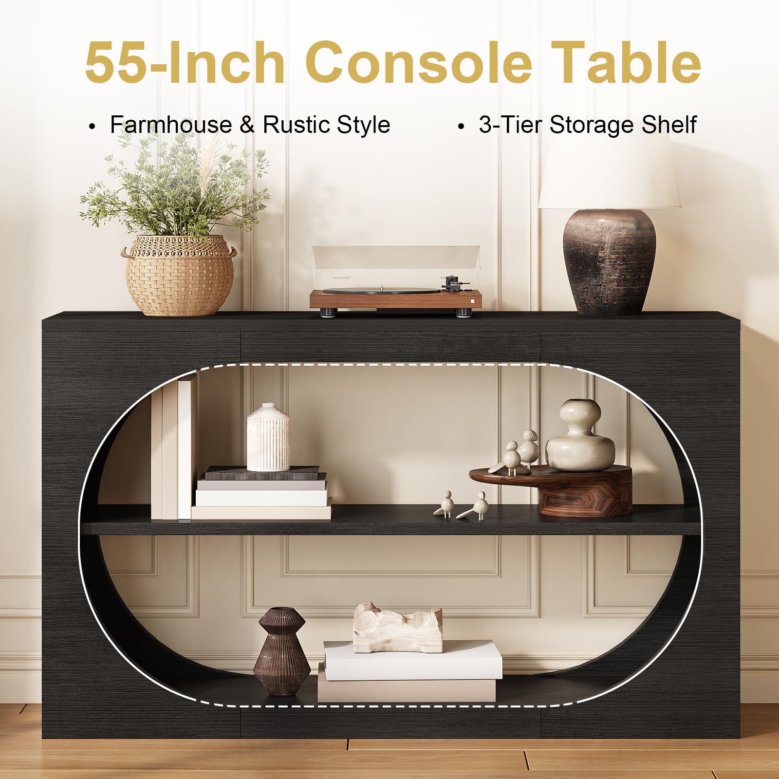 55-Inch 3-Tier Console Table with Storage