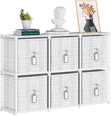 Cube Storage Organizer Shelf with 6 Printed Bins + Labels, Cubby Storage Organizer with Bins,