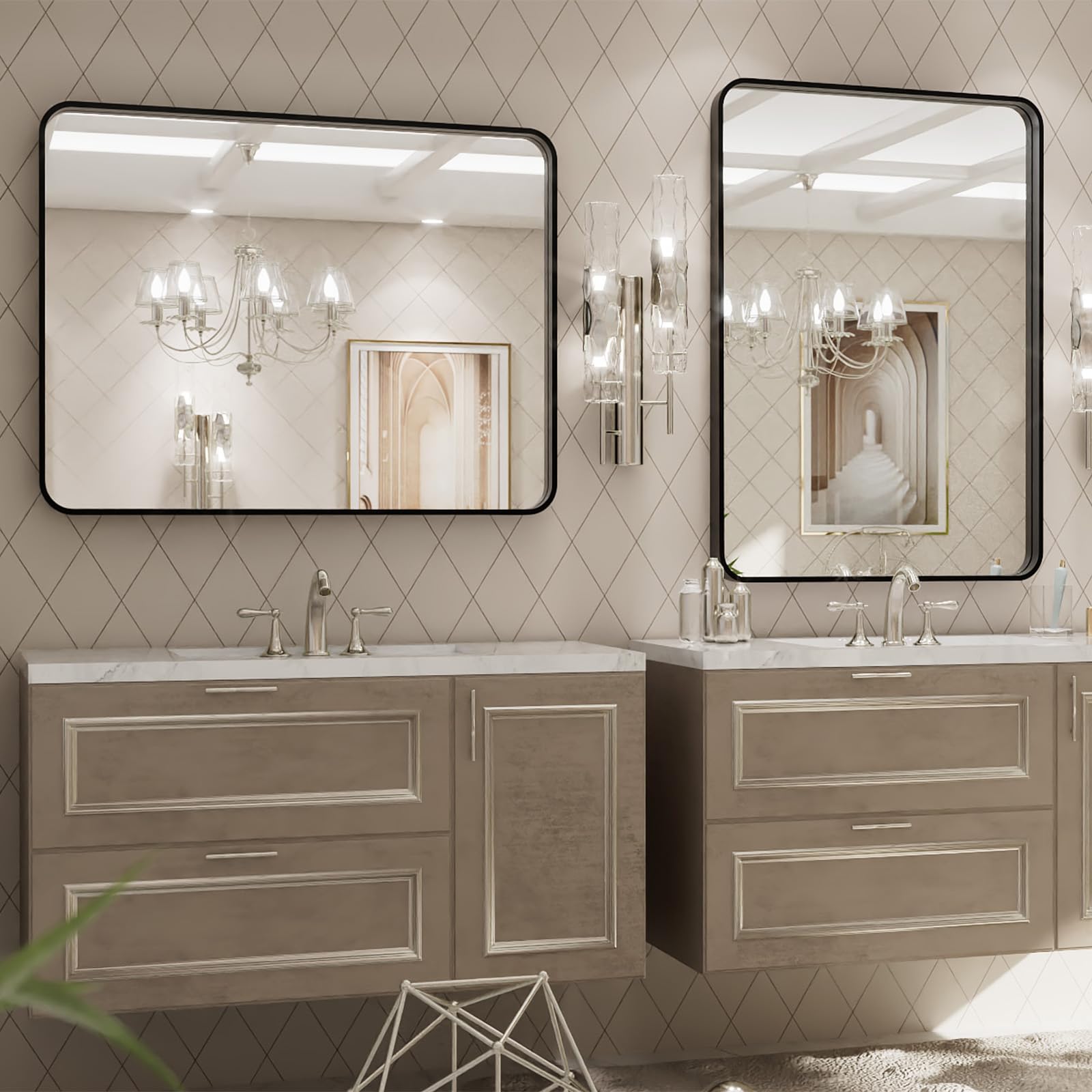 24x32 Inch Black Metal Framed Bathroom Mirror