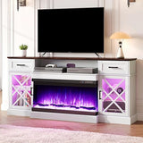 70" LED Fireplace TV Stand with Glass Doors - Black