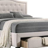 BM300216 Buk Upholstered Tufted Bed with Storage & Nailhead Trim Ivory - Full Size