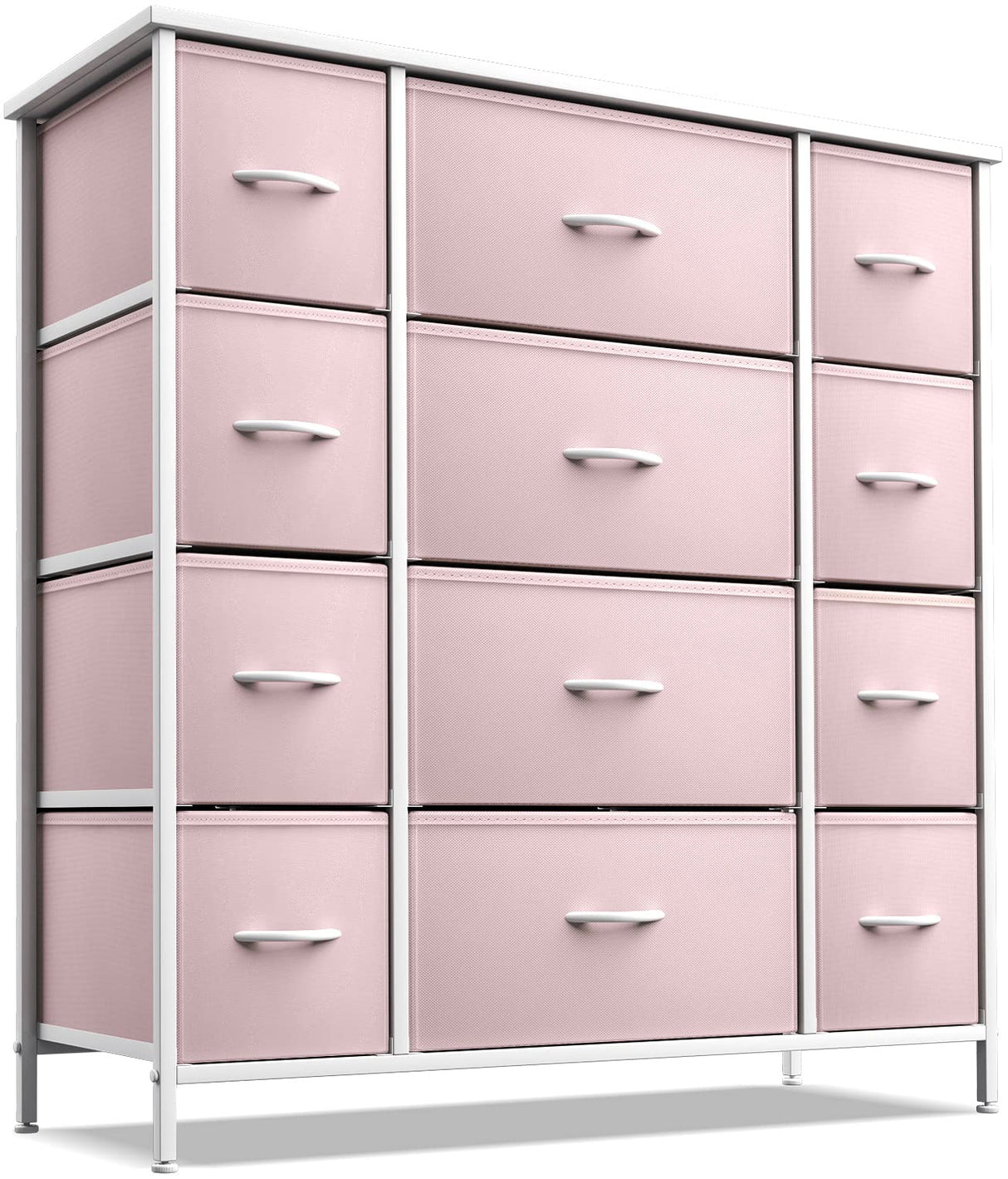 Sorbus Kids Dresser with 12 Drawers - Chest Organizer Unit with Steel Frame Wood Top & Handle, Fabric Bins for Clothes - Large Furniture for Bedroom Hallway Kids Room Nursery & Closet (Pink)