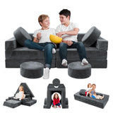 Modular Kids Play Couch, Kids Toddler Couch, Child Sectional Sofa, Versatile Kid Couch for Playroom Bedroom, Convertible Foam and Floor Cushion for Boys and Girls, Dark Grey