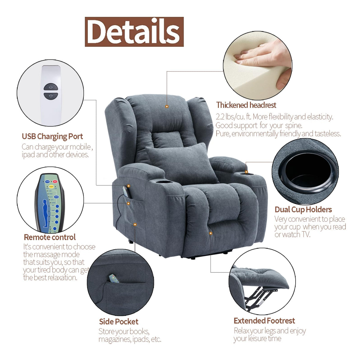 Recliner Chair,Linen Fabric Power Lift Recliner with Heat & Massage,Single Lazy Sofa