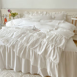 Ruffle Duvet Cover Queen Size,100% Washed Microfiber 3pcs Bedding Duvet Cover Set
