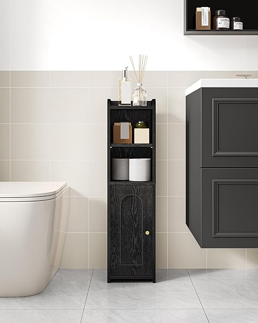 Bathroom Storage Cabinet, Corner Floor Cabinet with Doors and Adjustable Shelf, Narrow