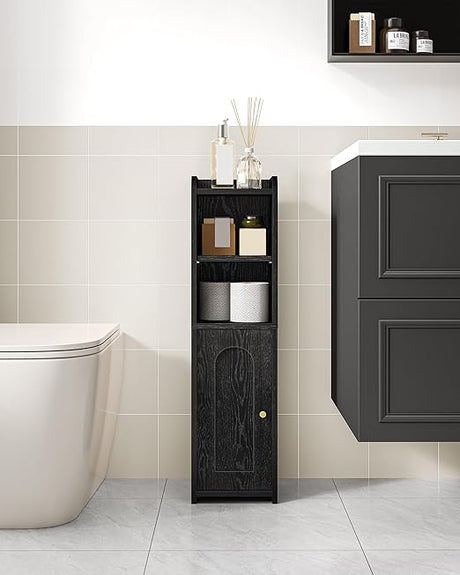 Bathroom Storage Cabinet, Corner Floor Cabinet with Doors and Adjustable Shelf, Narrow