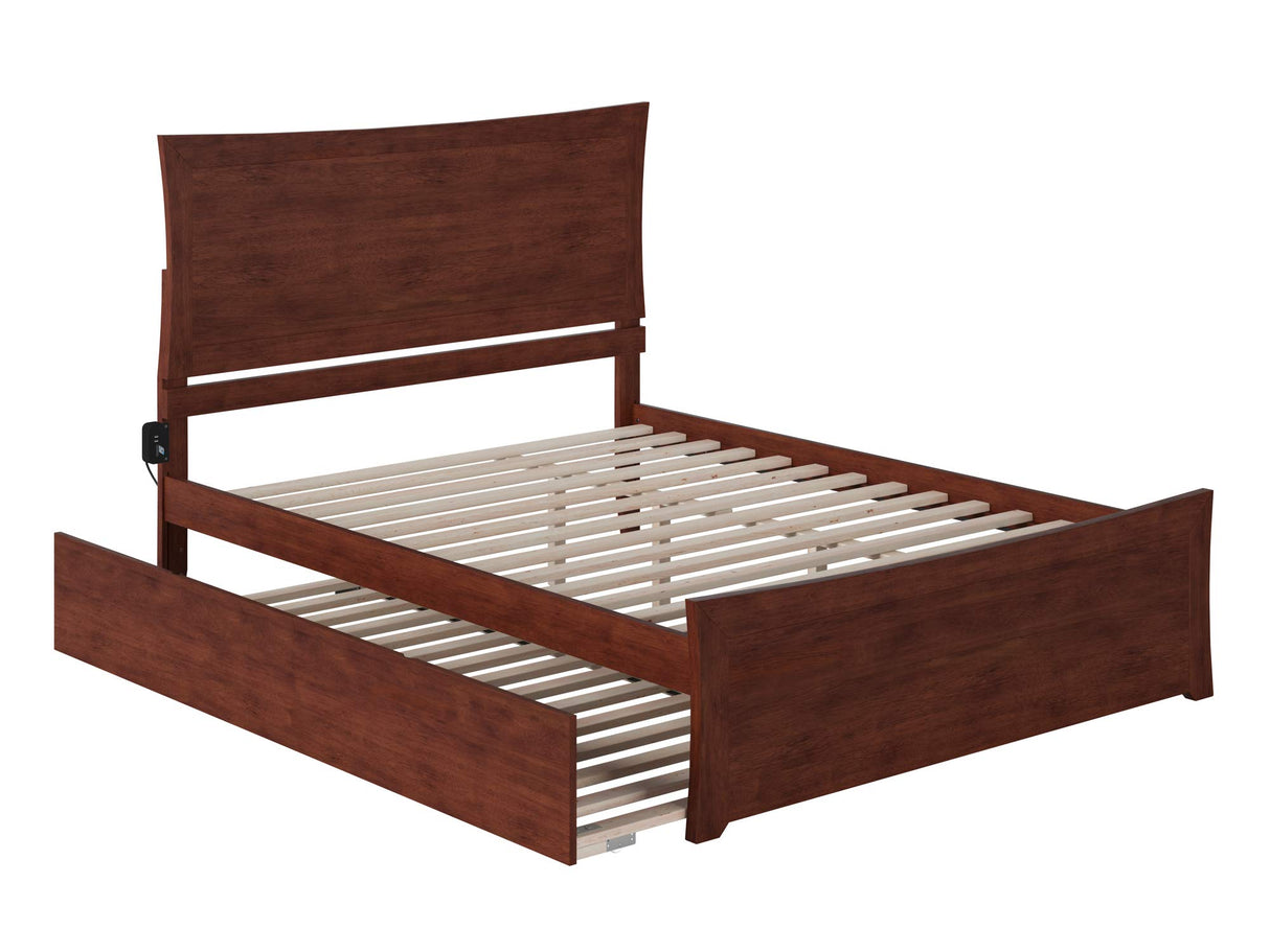 Metro Queen Bed with Matching Footboard and Twin Extra Long Trundle in Walnut