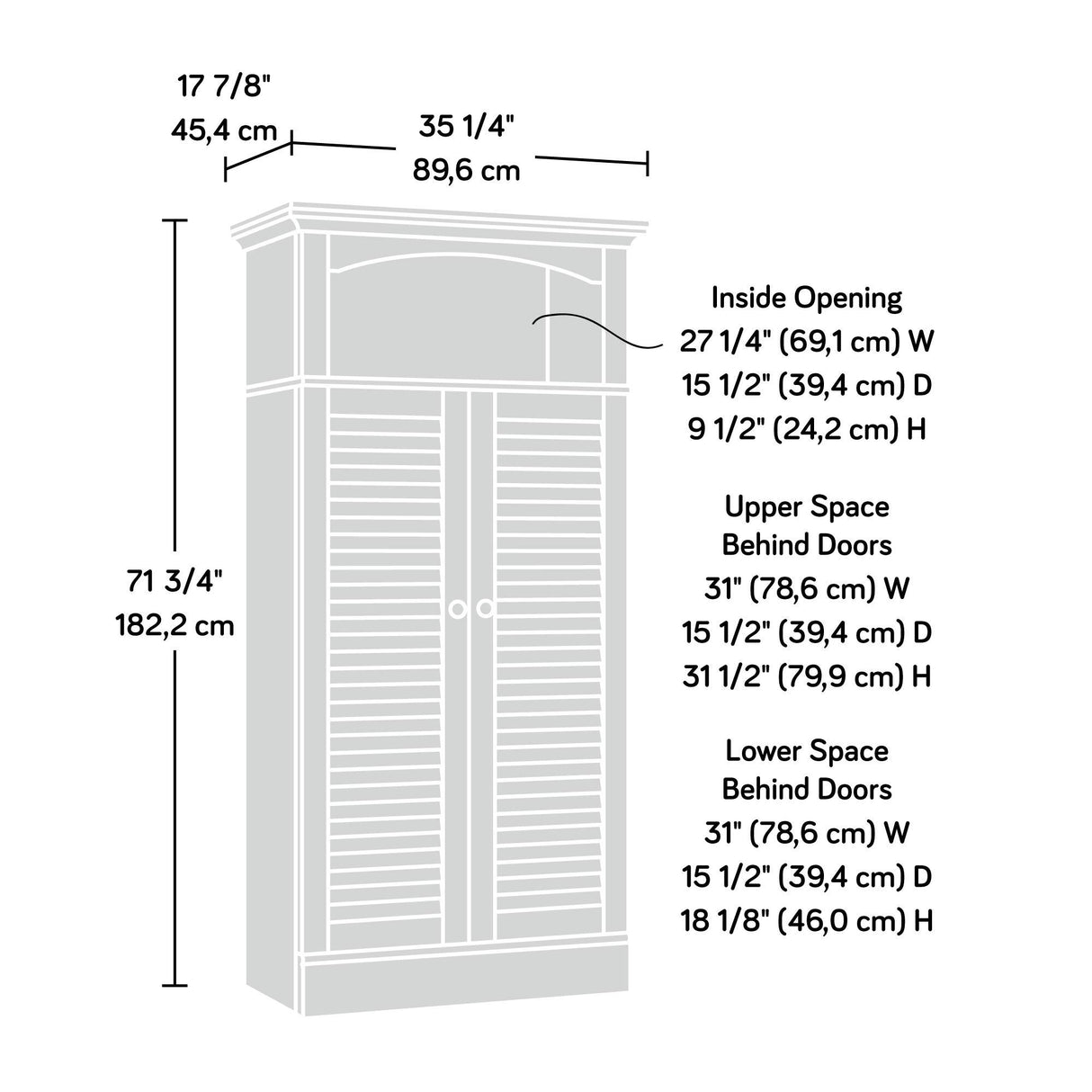 Harbor View Storage Pantry Cabinet, L: 35.28"x W: 17.87"x H: 71.73",
